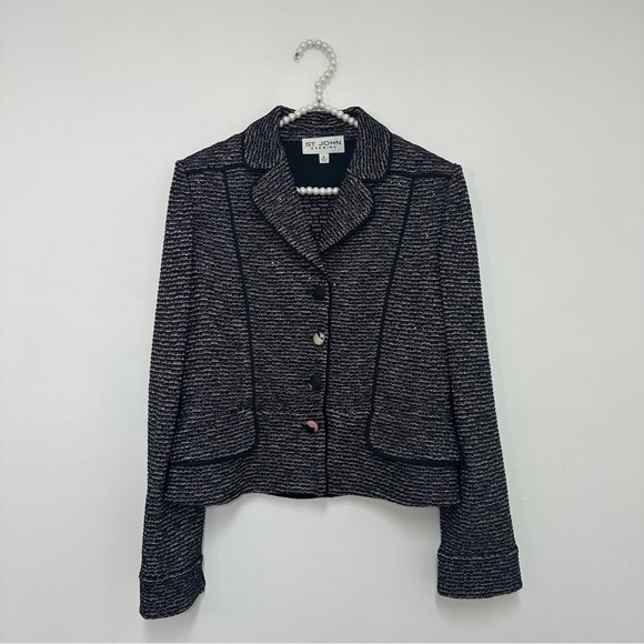 St. John Evening Metallic Knit Button Front Jacket in Black - Picture 3 of 10